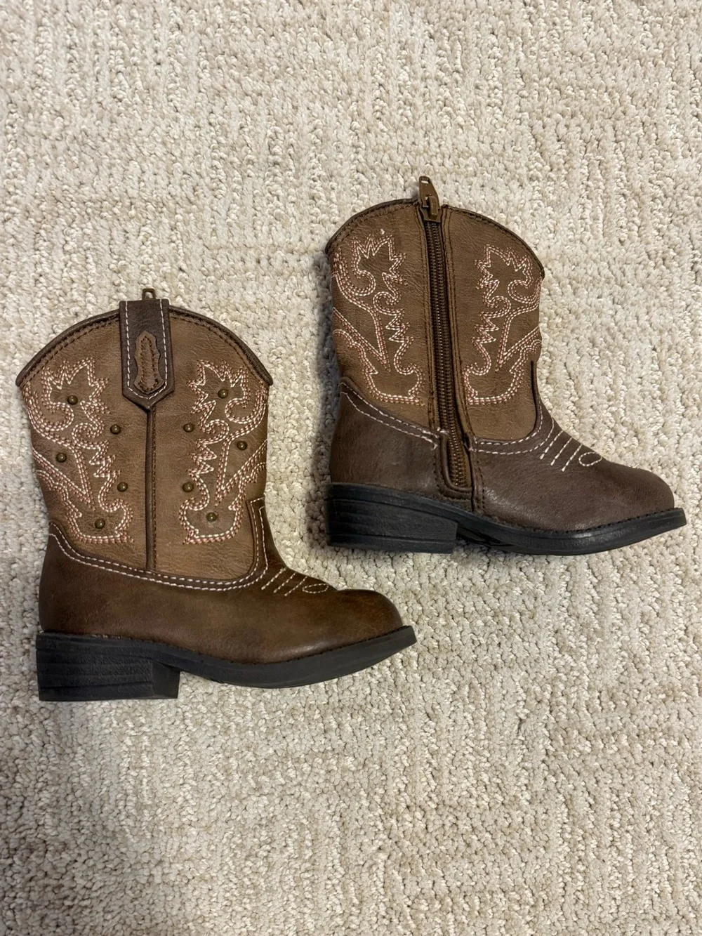 Kids Brown Cowboy Boots with Side Zipper (6)